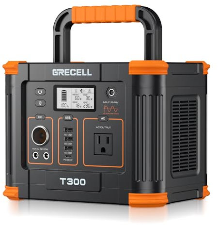 Portable Power Station 300W, GRECELL 288Wh Solar Generator with 60W USB-C PD Output, 110V Pure Sine Wave AC Outlet Backup Lithium Battery for Outdoors Camping Travel Hunting Home Blackout
