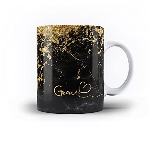 iCaseDesigner Personalised Agate Watercolour Marble Name with Heart 11oz Ceramic Mug - 20. Black Marble