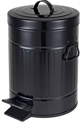 mingol Cubo de basura de baño con tapa, pequeña cesta de basura negra para el hogar, dormitorio, cubo de basura retro de metal con cierre suave, 5 litros/1.3 galones