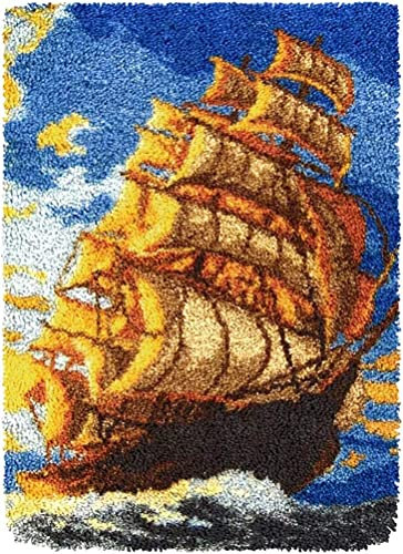 Knüpfhaken Teppich-Kits 60 x 40 cm DIY Knüpfteppich-Sets für Anfänger Erwachsene Kinder Segelboot Heimteppichherstellung Handarbeiten Knüpfhaken-Bastelsets für Heimdekoration