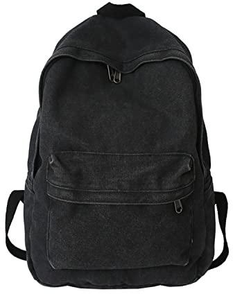 KAOBIO Canvas-Rucksack für Damen und Herren, Vintage, ästhetische Taschen, Reise-Tagesrucksack, Boho, Hippie, Grunge-Rucksack, Schwarz, 42*30*13cm/16.5*11.8*5.1inches, Tagesrucksäcke