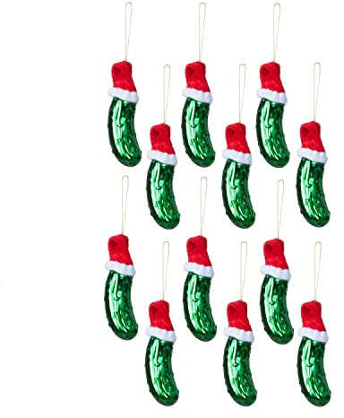 12 Stück Weihnachtsgurke Glas Nikolausmütze