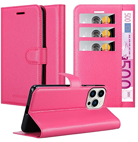 Cadorabo Hülle kompatibel mit Apple iPhone 14 PRO Handyhülle aus Premium Kunst Leder Flip Klappbare Stoßfeste Magnetische [Standfunktion] [Kartenfächern] Cover Hülle für iPhone 14 PRO Tasche in Pink