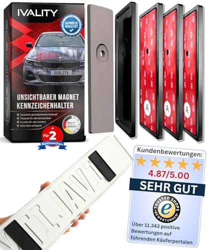 Ivality Magnet Kennzeichenhalter Rahmenlos für 2 Kennzeichen, Unsichtbare Rahmenlose Kennzeichenhalter Magnet für Auto, Wechselkennzeichenhalter Österreich, Straßenzugelassen, TÜV geprüft bis 350 km/h