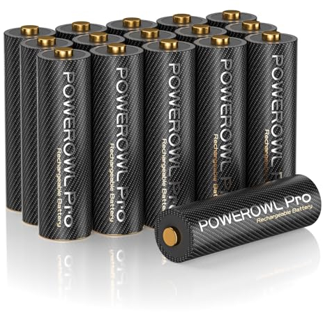 AA Akku PRO, POWEROWL Goldtop 1,2v NiMH hohe Kapazität 2800 mAh Gute Qualität Wiederaufladbare Batterien AA – 16 Stück