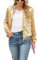Petalum Damen Glitzer Pailletten Jacke Hiphop Langarm Bomberjacke Reißverschluss Fliegenjacke Bikerjacke Outwear S Gold