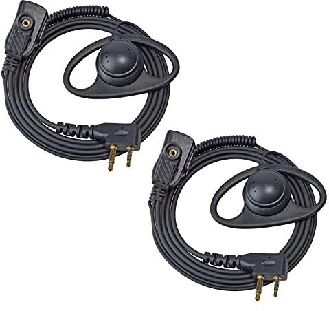 UAYESOK Headset Funkgerät mit PTT Mikrofon, D Form Kopfhörer Walkie Talkie Ohrhörer Security 2 Pin für Midland G9 G7 PRO G8 G9 G5 G6 XT60 XT70 M24 M48 M99 GXT650 Alan39 Alan42 XTR (2 Stück)