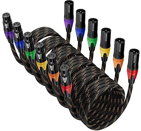 BEZOKABEL XLR-Kabel – 10,7 m, 6 Stück, geflochtenes, symmetrisches XLR-Lautsprecher- und Mikrofonkabel für Mikrofone, Mischpulte und Lautsprecher