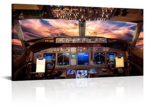 NutArtPic Großes Flugzeug Cockpit Wandkunst Flugzeugmalerei Luftfahrt Kunst Leinwand Flugzeug Innen Sonniger Himmel Bild Drucke Flugzeug Kunstwerk für Zuhause Wohnzimmer Schlafzimmer Büro Dekor 50,8 x