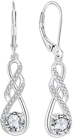 FJ Damen Ohrringe Unendlichkeit Infinity 925 Sterling Silber Hängend Ohrringe April Geburtsstein Schmuck Geschenke für Damen Frauen Mutter Freundin Mama
