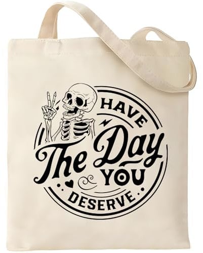 Kimoli Ästhetische Tragetasche aus Segeltuch für Damen, Strandtasche, Einkaufstasche, Schultertasche, wiederverwendbare Einkaufstasche, Have the Day You Deseve, 15X16