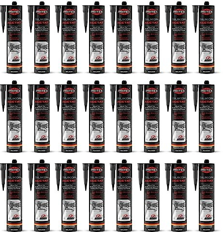 PRITEX – Sanitär Silikon anthrazit 24x 300 ml zum Abdichten & Verfugen – Acetat für Bad, Dusche & WC – wasserdicht, langlebig & schimmelresistent – Fugendichtmasse mit sehr guter Haftung