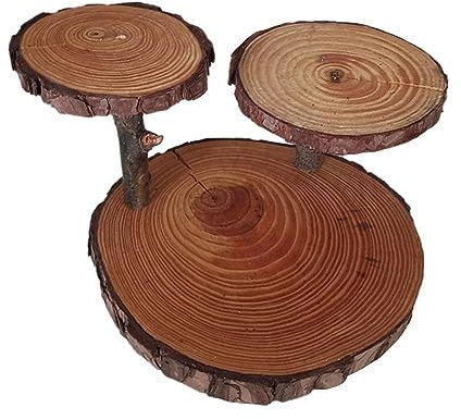 Wooden Cake Stand, 3 Tier Rustic Wood Slice Stand, Cake Holder Wood Tiered Tray, Natural Wooden Cake Stand Dessert Display for Wedding Birthday Party Decoration