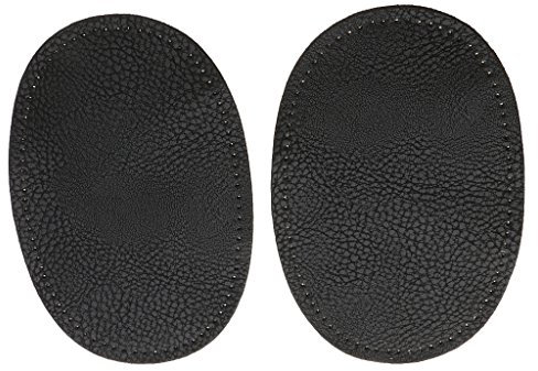 Par de parches ovalados de piel sintética para coderas y rodillas, color negro