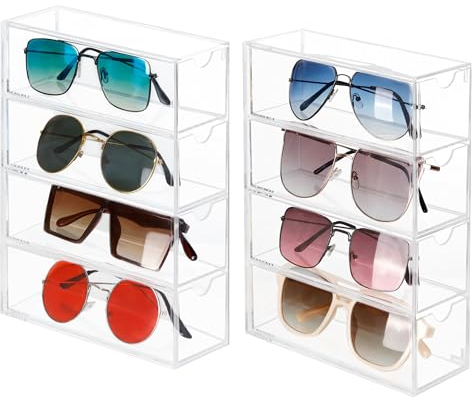 Winter Shore Sonnenbrillen Aufbewahrung aus Acryl mit 4 Schubladen [2er-Pack] - Durchsichtige Brillenaufbewahrung Mehrere Brillen aus Kunststoff - 2 Stapelbare Sunglasses Organizer für 8 Brillen