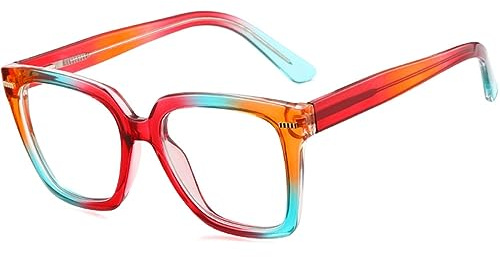HPIRME Regenbogen-Quadrat-Licht-Brillengestell für Damen, Vintage-Brille in Übergröße, bunt, klar