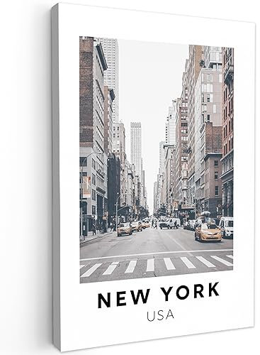 MuchoWow© Leinwände Groß 80x120 cm XXL Wall Decoration Bilder Schlafzimmer Deko Pictures Canvas Painting Wanddekoration Wohnzimmer New York - Straße - Auto
