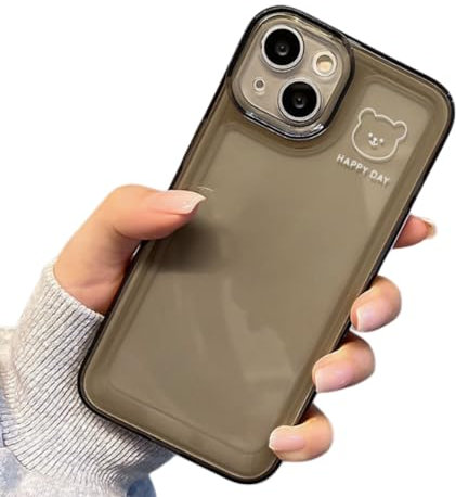 Casechics Compatible with iPhone Case,Cute Bear Couple Matching [Not Yellowing] Full Body Protection Clear Soft Shockproof Cover Phone Case (Grey,iPhone 15)