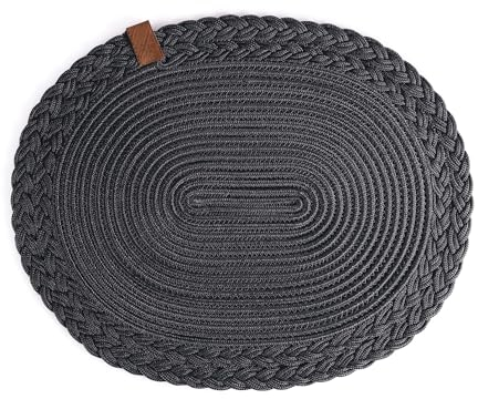 Darido schwarzes Platzset aus Gewebter Baumwolle, 40x30cm, Handgefertigte Tischdeko, Tischsets Abwaschbar, Hitzebeständiger Tischset Oval, Weihnachten und Wohnungseinrichtungen
