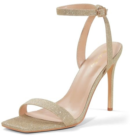 Zhabtuc Tacchi a Spillo da Donna: Cinturino alla Caviglia, Punta Quadrata Aperta, Sandali con Tacco Sexy e Comodi, Scarpe con Tacco Alto Eleganti, Lacci, Matrimonio, Festa,Scintillio d'oro, 39 EU