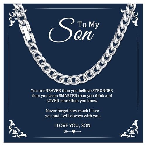 Mens Gift Cuban Chain Necklace - Silver Chain Necklace Mens Graduation & Birthday Gifts From Mum And Dad: I Love You presents from Mother Father