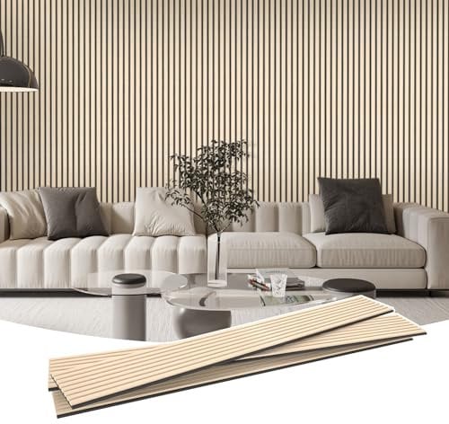 MSXTE 2-Pcs 94.5x11.02 Wood Panels for Interior Wall Decoration,Wooden Slat Panels for Noise Reduction,Sound Panels with Solid Wood Veneer,Long Square Acoustic Panels for Home,Office,White Oak