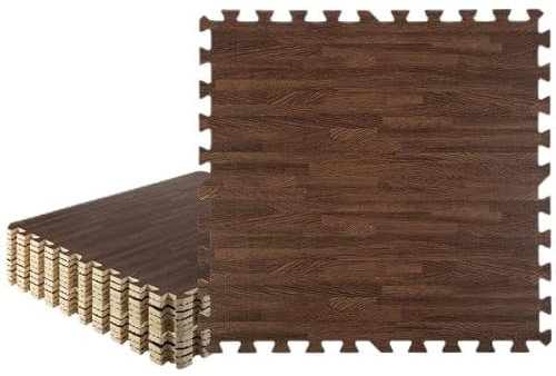 Eva Foam Floor Fliesen 12er Pack - 48 SQFT Woodgrain Puzzle Mats for Floor - Interlocking Foam Fliesen for Family Room or Gym Flooring by Stalwart (Dark)