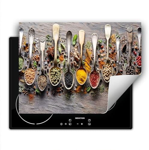 DarHaus Tapa para placa de induccion - Placa protectora vitroceramica 80x52 cm - especias - cuchara