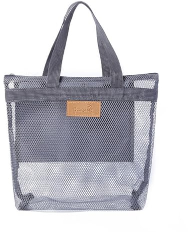 HZAOPZE 1 pcs Mesh Strandtasche Reisen Nylon-Materialien Tragetasche,Aufbewahrungstasche Netztaschen Oxford Duschtasche für Dusche für Badezimmer Reise Camping Fitnessstudio(28 * 30cm Grau)