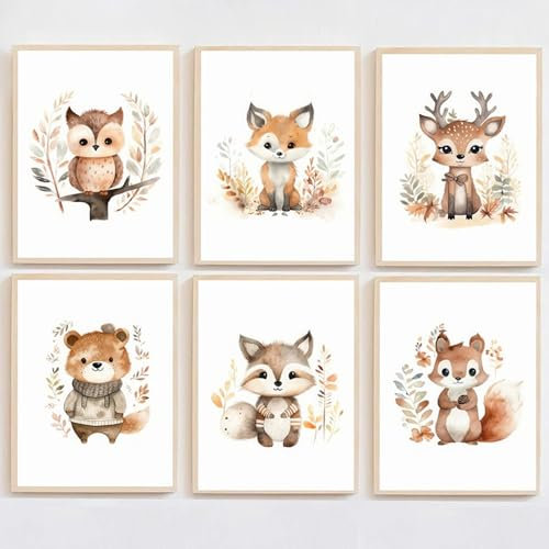 Generic 6 Affiches Bébé Animaux de la Forêt Decoration Murale Boho Tableau Chambre Enfant 21x30 Poster Safari Toile Fille Garcon Cadeau SANS CADRE