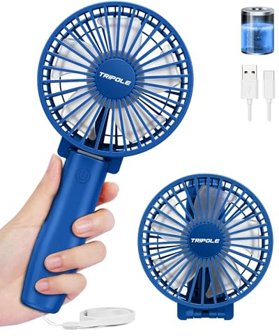 TriPole Handheld Fan Rechargeable, Foldable Battery USB Fan, Personal Pocket Fan, 3-Speed Mini Handheld Desk Fans, 180°Adjustable Portable Fans for Indoor, Camp, Sport, Shop-Navy Blue