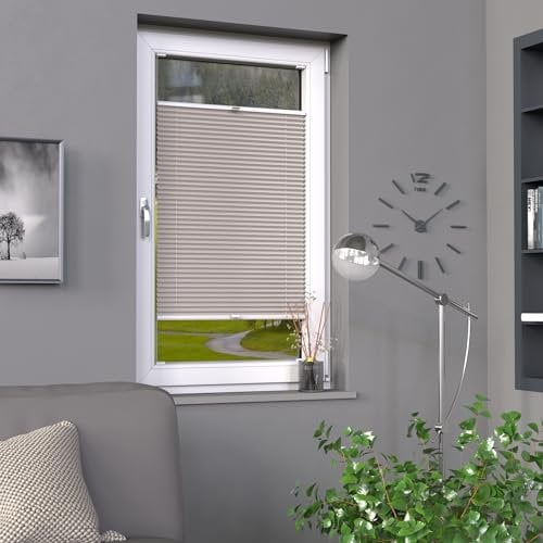 Deco-Raum Plissee auf Maß Silber Fenster Plisseerollo Faltstore Jalousie Sonnenschutz Sichtschutz lichtdurchlässig Rollo für Fenster & Tür B:71-80 cm, H: 40-100 cm