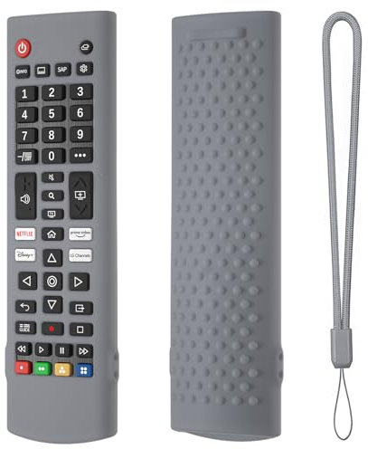 Funda protectora de silicona para mando a distancia LG AKB75095307 AKB75375604 AKB74915305 AKB75095302 AKB73715601 AKB Series TV Stick funda antideslizante con cordón (gris claro)