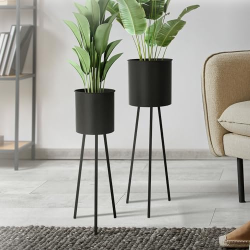 ML-Design Blumenständer 2er Set, Schwarz, 22x22,5x66 cm/23x26x79 cm, aus Stahl, Metallgestell Pflanzenständer, Blumentopfhalter 2-TLG, Blumentopfständer, Blumenhocker Pflanztopf Deko Pflanztopfhalter