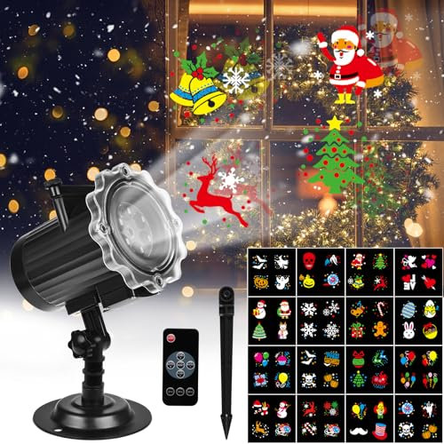 Proyector Navidad Exterior, Proyector Luces Navidad Exterior de 16 Diapositivas, Proyector Navidad con Control Remoto, para Regalos, Fiestas, Boda Exterior,Interior