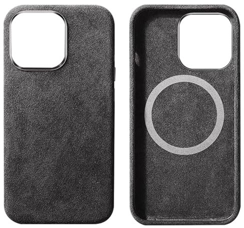 GAZIXCUN Alcantara-Wildleder-Hülle für iPhone 16/16 Plus/16 Pro/16 Pro Max, Vollständig Umwickeltes Echtes Italienisches Wildleder, Kompatibel mit Magsafe, rutschfeste, Stoßfest,Black,16 Pro Max