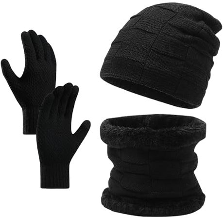 BSITSSS Conjunto Bufanda y Gorro y Guantes Hombre Mujer, Set de Bufanda Gorro Guantes, Gorro Invierno + Bufanda Tubular + Guantes de Pantalla Táctil para Ciclismo Caza Escalada Jardinería Camping