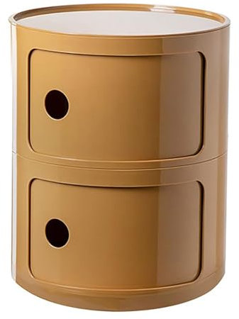 Modern Round Bedside Table with Drawers and Sliding Door Storage Cabinet