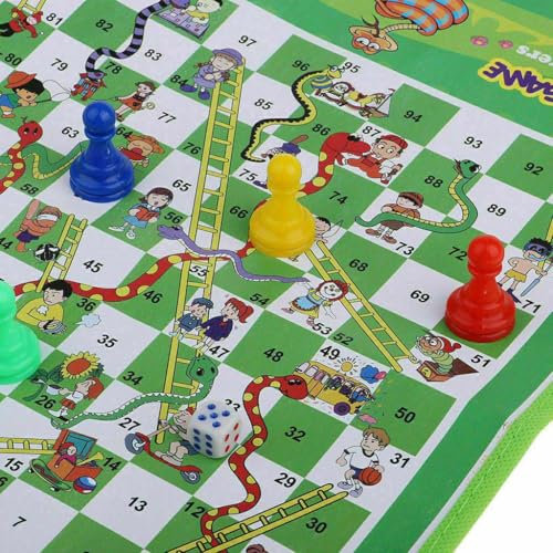 Classic Family Favourites Board Mini Game Snakes and Ladders Mat, 2-4 Players, (Snake Ludo)