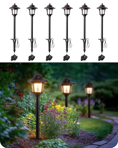 EDISHINE Low Voltage Landscape Lights, 12V 3W 120LM 3000K Seed Glass Outdoor Landscape Path Lights with Connectors, ORB Waterproof Electric LED Pathway Light Wired for Walkway Garden Yard, 6 Pack