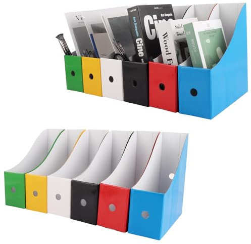 ZOFUN Lot de 12 porte-documents en carton, 26 x 27 x 9 cm, 6 couleurs colorées, porte-revues avec autocollants, porte-revues pour bureau, maison, bureau