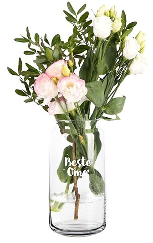 Giessle® Beste Oma Vase Geschenk (Farbe wählbar) Blumenvase Tischvase Geburtstag Glasvase (Oma transparent)
