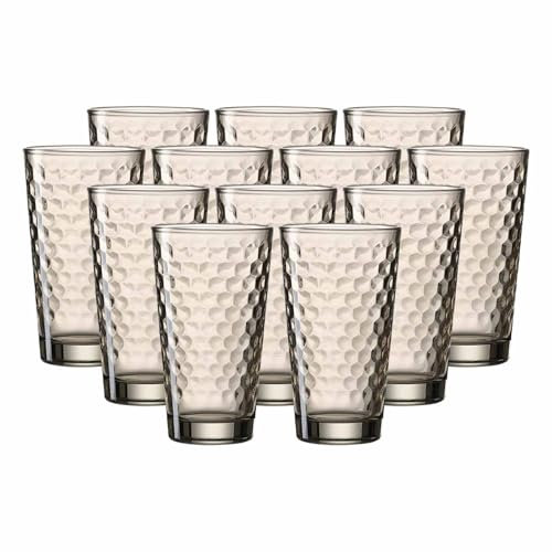 Ritzenhoff & Breker Favo Longdrinkgläser 12er Set, 400 ml, Wassergläser und Trinkgläser mit optischer Wabenstruktur, Glas, Braun