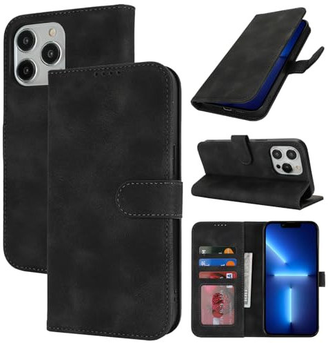 Zouzt Case for iPhone 13 Pro Max / 12 Pro Max (6.7 Inch), Premium PU Leather Wallet Case with Credit Card Holder Slot Flip Folio Kickstand Shockproof Protective Phone Cover (Vintage Black)