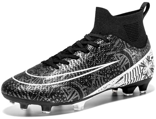 NUTTOPL Boys Football Boots Kids Soccer Athletics Astro Turf Training Shoes High Top Non-Slip Junior Soccer Shoes Outdoor Sneakers for Unisex Black 6 UK