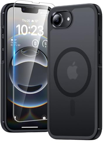 TAURI für iPhone 16e Hülle 6,1 mit Panzer Schutz Glas Folie, Kompatibel mit MagSafe, Schutz nach Militärstandard, [Anti-Vergilbung] Stoßfest Magnetisch Handyhülle - Matt Schwarz
