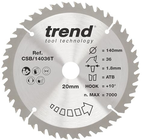 Trend Wood Cordless Circular Saw Blade, 140mm, 20mm Bore, 36T, TCT | For Fine Cross-Cuts And Clean Finishes In Wood, With 1.8 mm Kerf And +10° Hook On Cordless Saws, CSB/14036T