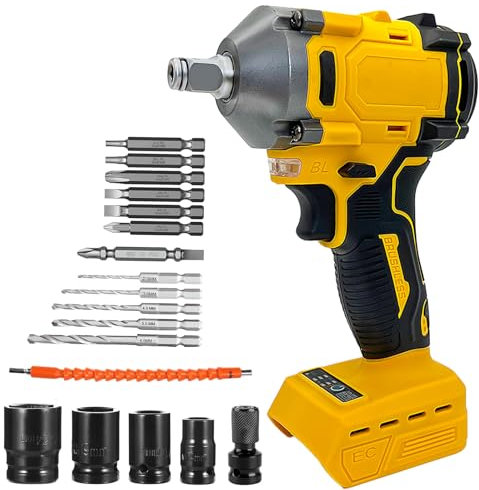 Cordless Impact Driver 20V,Compatible with Dewalt 20V Battery,Brushless,350Nm,with 18 pcs Accessories,for DIY Manufacturing Repair (No Battery)