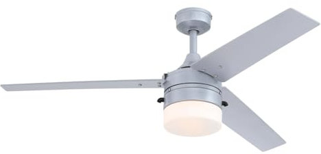 Westinghouse Lighting 7316540 - Moderno ventilatore da soffitto per esterni/interni Riverton in tinta argento da 132 cm, lampada con vetro smerigliato opale