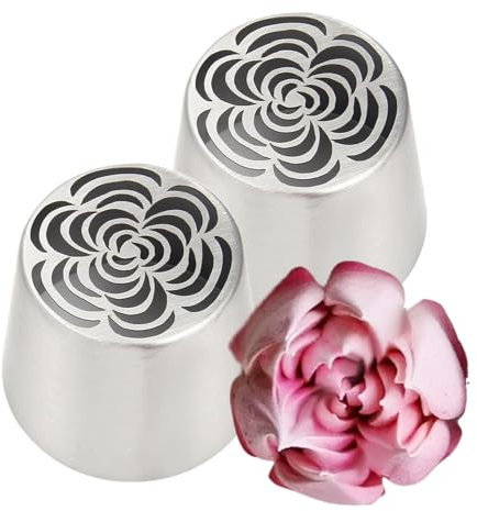 Russian Piping Tips, 2X Stainless Steel Cake Decorating Nozzle, 2 Inch Xtra Large Russian Piping Tips Set, Decorating Flower Frosting Nozzles, Cake Baking Tool, for Cupcakes, Desserts